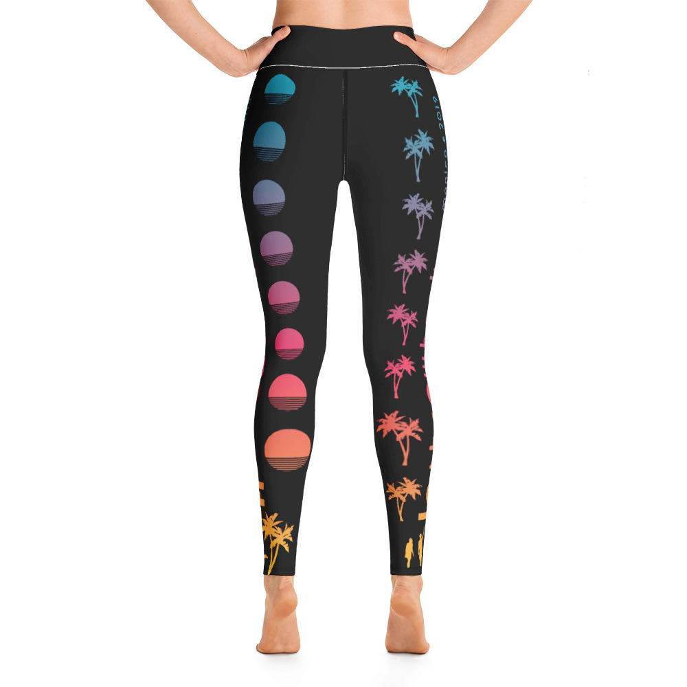 LATB 2019 Womens Leggings - black suns n palms aqua/pink/gold - Image 4