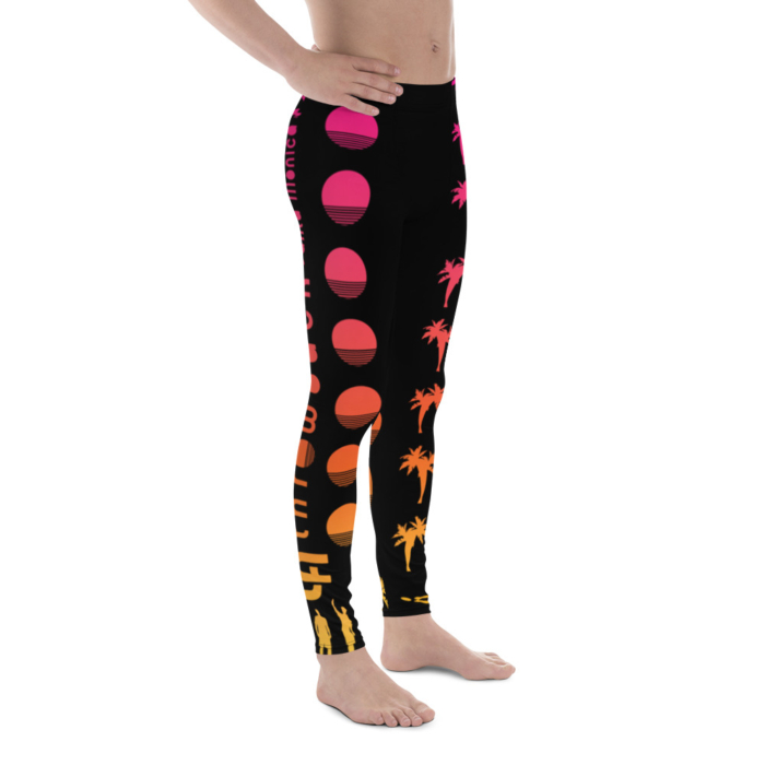 LATB 2019 Mens Leggings - black suns n palms pink/orange - Image 3